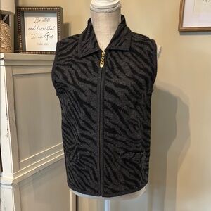 Lisa International Black and Gray Zebra Print Vest